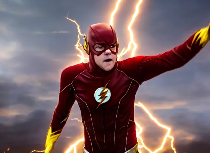 Prompt: film still of jack black as the flash in the new flash movie, 4 k