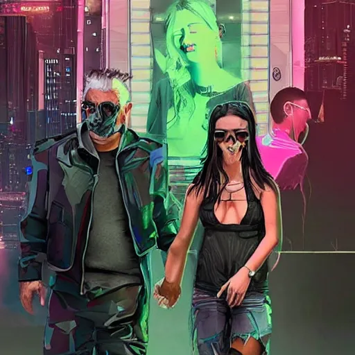 Image similar to cyberpunk casados con hijos Pepe Argento and Moni Argento