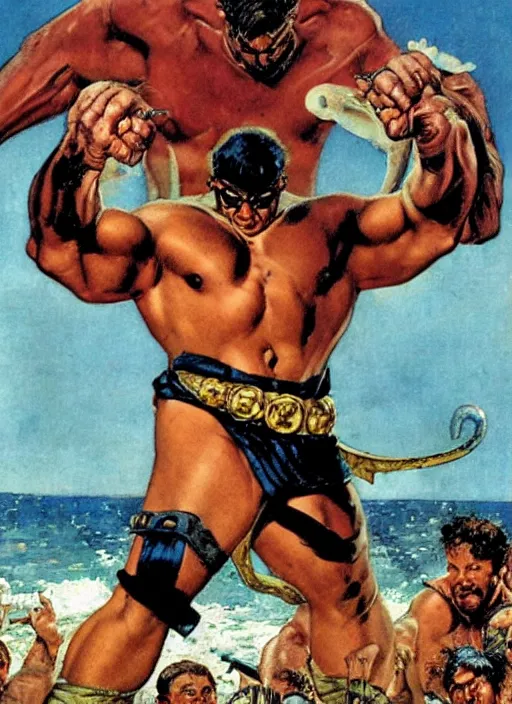 Image similar to huge cyclops in sinbad and the eye of the tiger movie, by norman rockwell and jason fabok and tom lovell and frank schoonover and dean cornwell and jack kirby