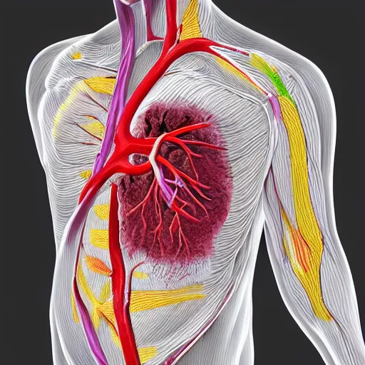 Image similar to map of the human body with heart attack, award-winning, trending on artstation, photorealistic