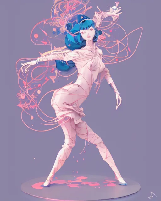 Image similar to james jean isolated vinyl figure curvy magical girl character design, figure photography, dynamic pose, holographic undertones, motion shapes color design, glitter accents on figure, anime stylized, sharp focus, accurate fictional proportions, high delicate defined details, ethereal lighting
