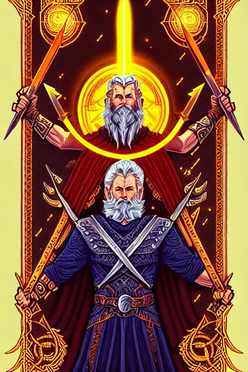 Image similar to odin wielding the divine lance, beautiful detailed pixelart by albertov, intricate details, beautiful, dithered gradients, volumetric lighting, cgsociety, artstation, smooth, sharp focus, 2 d illustration, amazing art by dan mumford, old school computer game graphics, crpg, d & d, pixel art