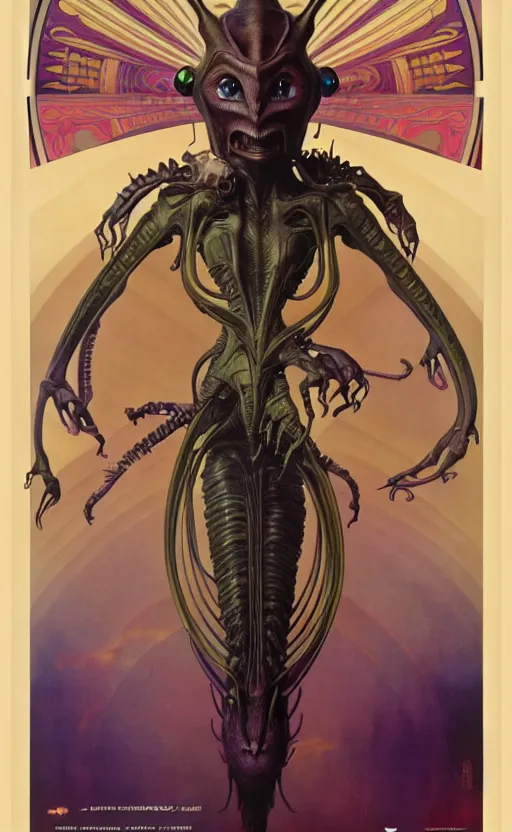 Image similar to exquisite imaginative alien creature poster art, humanoid, movie art, by lucusfilm, weta studio, alphonso mucha, james jean, frank frazetta, 8 k, denoised