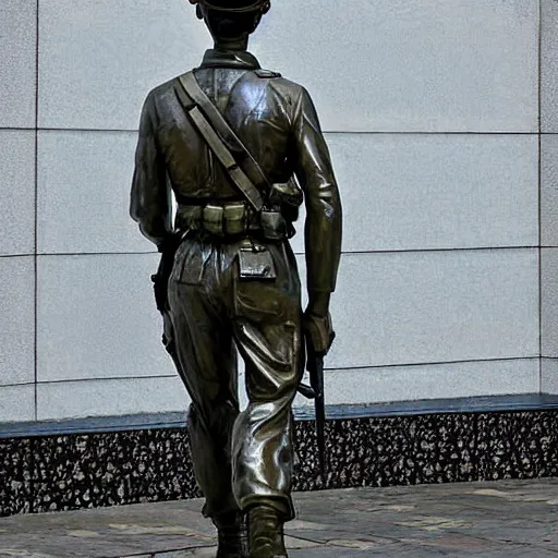 Image similar to soldier, statue, chrome, reflect photograph