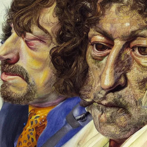 Prompt: high quality high detail painting by lucian freud, hd, jimi page from led zeppelin portrait