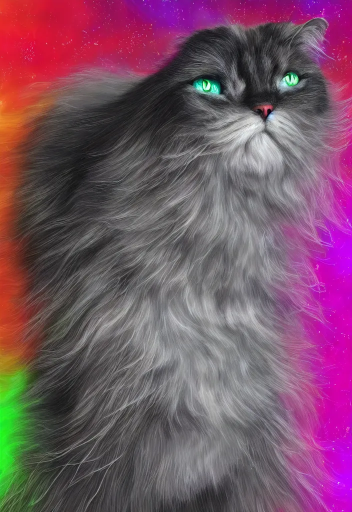 Prompt: longhair floof fluffy coiffed elegant gorgeously cfa champion cute pretty scottish fold cat, radiant with data visualization mathematical diagrams hologram overlay revealing a complex inner mechanations, detailed painting, grisaille dark monochrome with neon fluorescent color airbrush spraypaint accents, by jules julien, wes anderson, lisa frank, basquiat, octane render 4 k