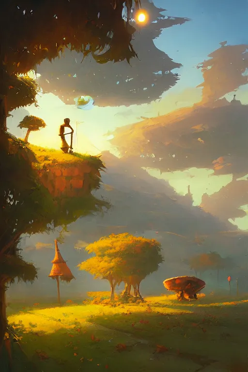 Image similar to solarpunk landscape,, andreas rocha style, james gurney, rhads