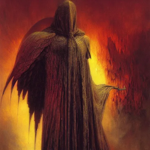 Image similar to archangel judgement, by beksinski, wayne barlowe, ruan jia, adrian smith fantasy art