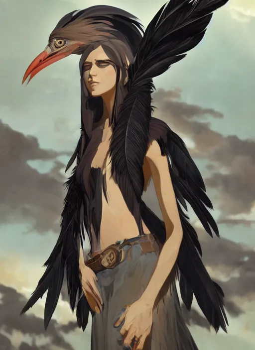 Prompt: concept art painting of a harpy bird human hybrid with black feathers, androgynous, pirate clothes, detailed, realistic, cel shaded, in the style of makoto shinkai and james gurney and alphonse mucha and greg rutkowski and artgerm