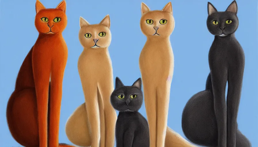 Image similar to artwork of really tall sitting cats by bob eggerton, thick brush, 4 k resolution