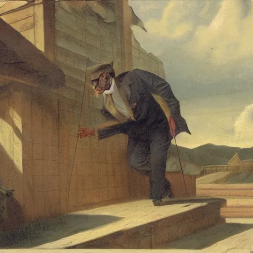 Prompt: a nervous rich mayor gambling his roof for a discouraged goat, art, matte painting,