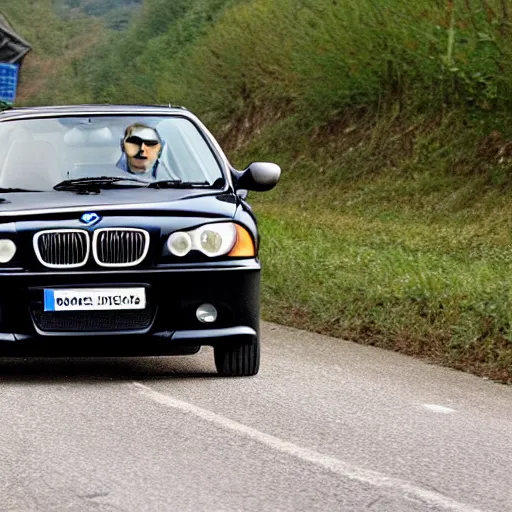 Image similar to Macaque driving a BMW e46 vehicle