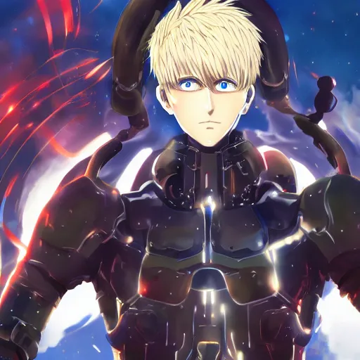 Image similar to portrait of the genos holy arms mode, anime fantasy illustration by tomoyuki yamasaki, kyoto studio, madhouse, ufotable, comixwave films, trending on artstation