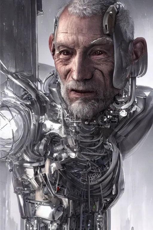 Image similar to Ultra realistic illustration of an old man cyborg, cyberpunk, sci-fi fantasy