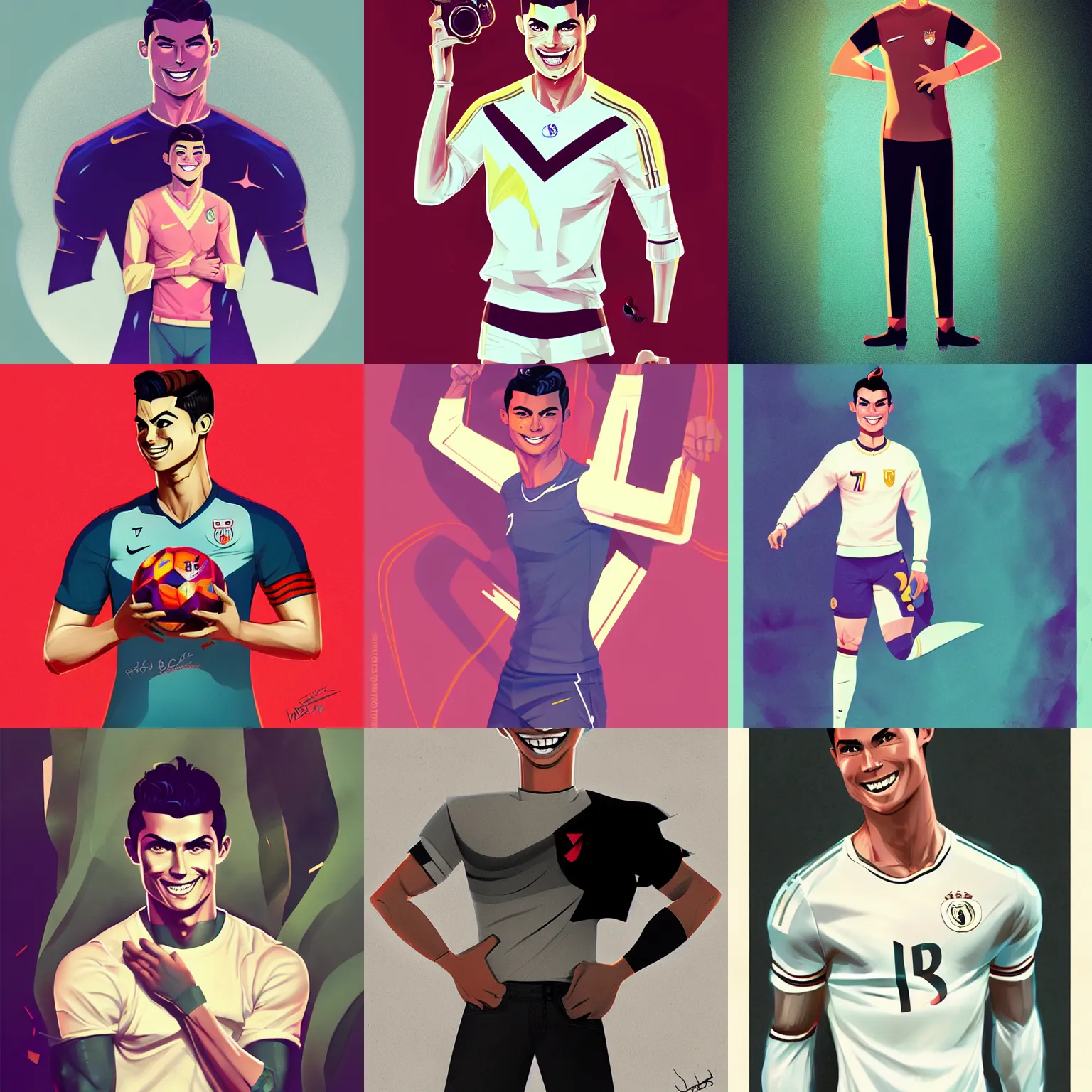 Prompt: beautiful full body Cristiano Ronaldo smiling illustration by lois van baarle and loish and ross tran and rossdraws and sam yang and samdoesarts and artgerm and Irving Penn