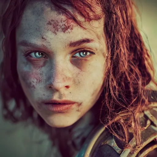 Image similar to pretty face, 55mm lens, photorealistic, 4k, post apocalyptic, steakpunk, soft lighting, portrait