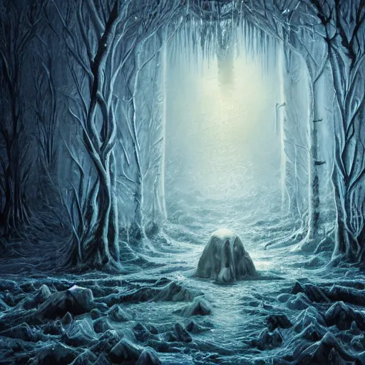 Image similar to menacing absence swamp God intercession forbidden Antarctica freezing cult incomprehensible hostility potency, realistic fantasy, cinematic, extremely high detail, photorealistic, cinematic lighting, oil painting, intricate line drawings, 4k resolution