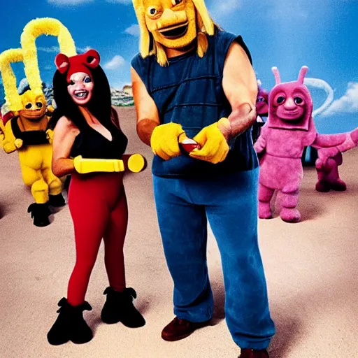 Image similar to Danny Trejo with machete appears in teletubbies