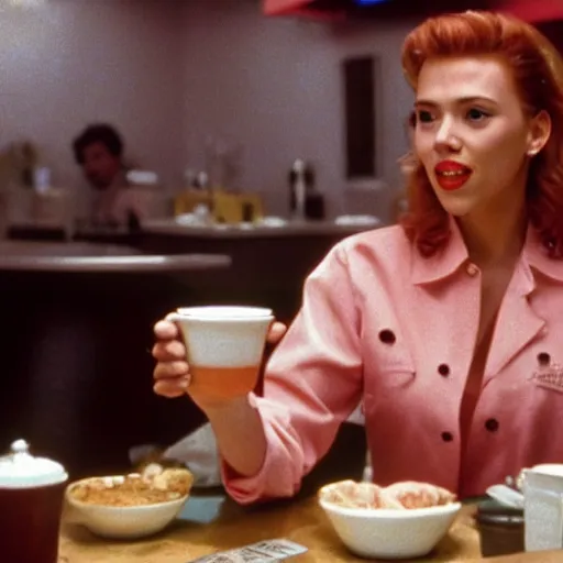 Image similar to a still of Scarlett Johansson at the double r diner in Twin Peaks (1990)