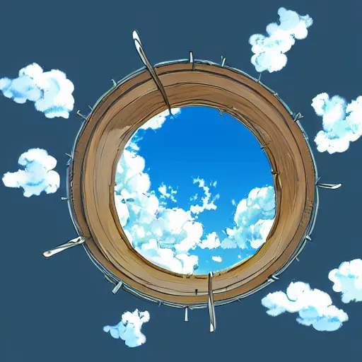 Image similar to anime clouds, circular, fisheye perspective, highly detailed