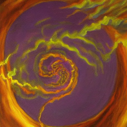 Image similar to a painting of a purple tornado in the style of leonardo da vinci