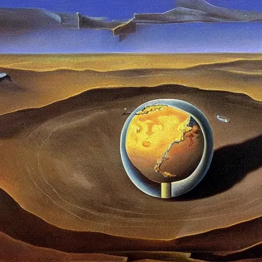 Image similar to A surrealist oil painting of a desiccated earth. Salvador Dali. Museum Quality