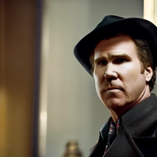 Prompt: close - up of will ferrell as a detective in a movie directed by christopher nolan, movie still frame, promotional image, imax 7 0 mm footage