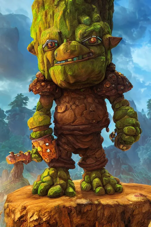 Image similar to zelda fantasy art giant golem troll wood rock greeble gemstone, global illumination ray tracing hdr fanart arstation by sung choi and eric pfeiffer and gabriel garza and casper konefal bastion forged hardmesh lisa frank zbrush central