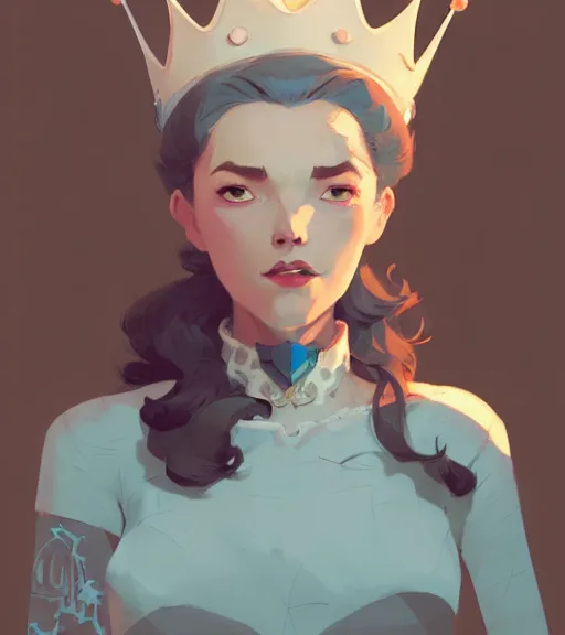 Prompt: portrait of wanda wearing crown, by atey ghailan, by greg rutkowski, by greg tocchini, by james gilleard, by joe fenton, by kaethe butcher, dynamic lighting, gradient light blue, brown, blonde cream and white color scheme, grunge aesthetic