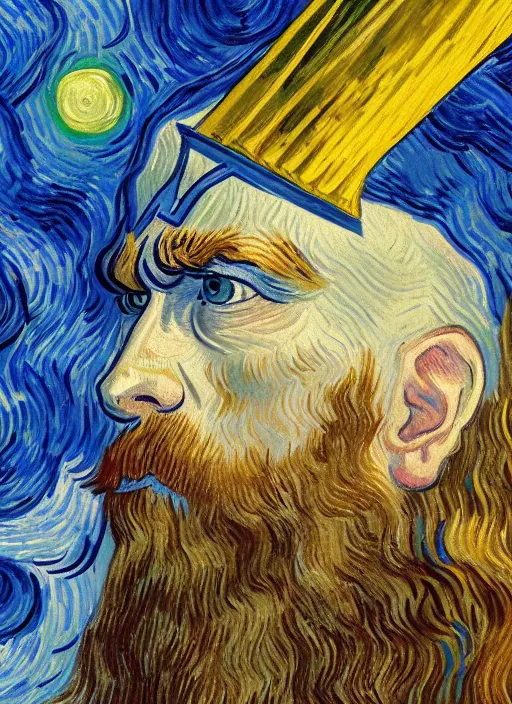 Prompt: close-up of character concept portrait of a Thor conjuring a violent royal blue thunder, a floating iridescent blade sword of chaos from God of War in the center, intricate, elegant, digital painting, concept art, smooth, sharp focus, illustration, by Vincent van Gogh