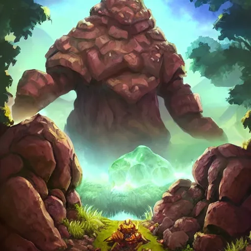 Prompt: ((((giant rock elemental golem monster)))), dust and rock theme, hearthstone art style, epic fantasy card game art