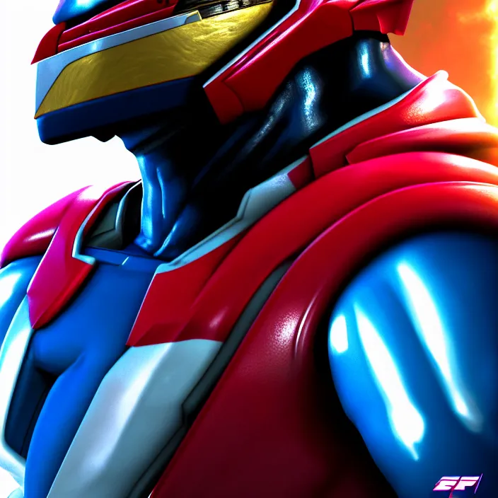 Prompt: cinematic bust portrait, captin falcon from f - zero, head and chest only, thawan duchanee, masterpiece, cinematic composition, dramatic pose, beautiful lighting, sharp, details, hyper - detailed, hd, 4 k