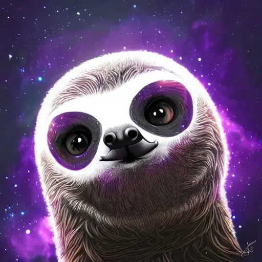 Image similar to geometric sloth with galaxy eyes in space, nebula in the background, intricate, elegant, highly detailed, digital painting, artstation, concept art, smooth, sharp focus, illustration, art by artgerm