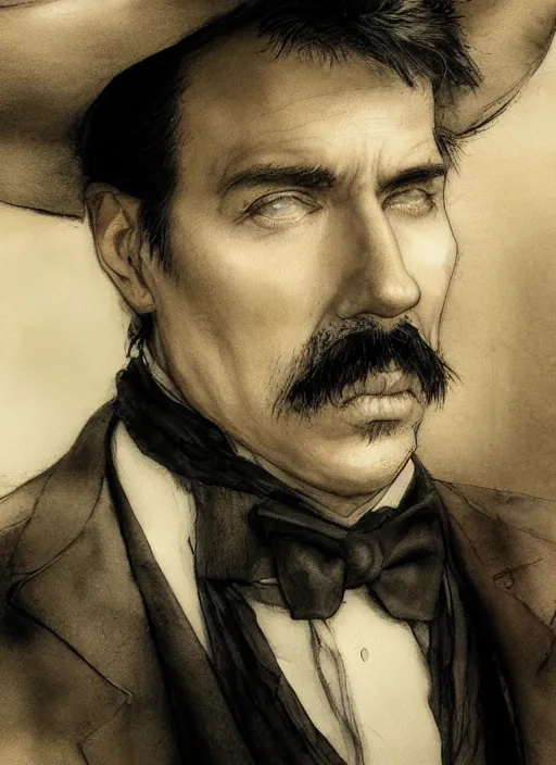 Image similar to portrait, Doc Holiday from Tombstone, watercolor, dramatic lighting, cinematic, establishing shot, extremely high detail, foto realistic, cinematic lighting, pen and ink, intricate line drawings, by Yoshitaka Amano, Ruan Jia, Kentaro Miura, Artgerm, post processed, concept art, artstation, matte painting, style by eddie mendoza, raphael lacoste, alex ross