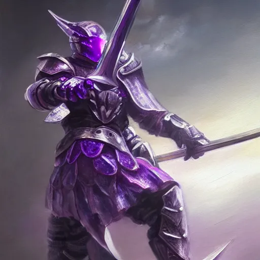 Image similar to reaching for a purple crystal armored mouse sword warrior, trending on Artstation, award winning, Oil Painting, 8k scan