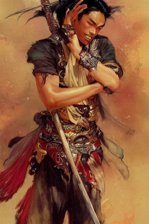 Image similar to wuxia, attractive man, character design, colorful, painting by gaston bussiere, craig mullins, j. c. leyendecker, tom of finland