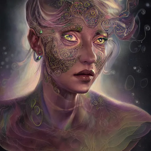 Image similar to a wlop 3 d render of very very very very super highly detailed beautiful mystic portrait of something with whirling galaxy around, tattoos by anton pieck, intricate, extremely detailed, digital painting, artstation, concept art, smooth, sharp focus, illustration, intimidating lighting, incredible art,
