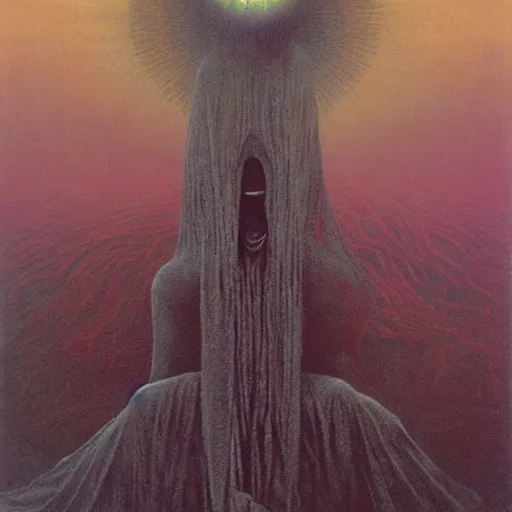 Image similar to the queen of the sun by zdzislaw beksinski and h. r. giger, oil on canvas