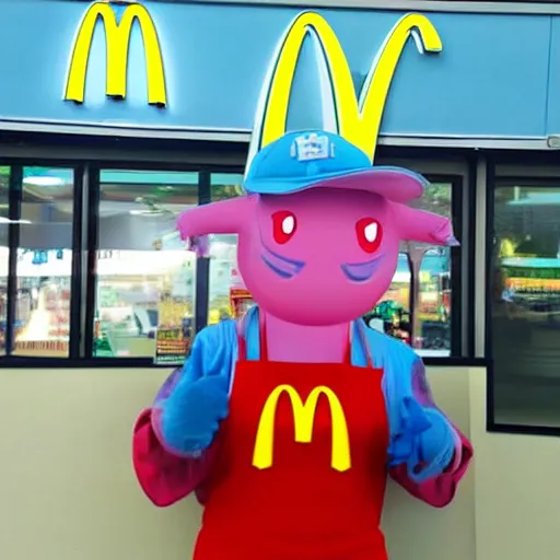 Image similar to a wobbuffet working at mcdonalds