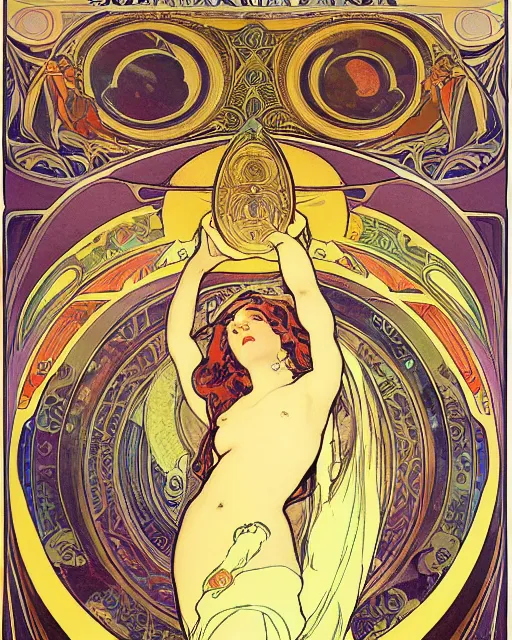 Image similar to goddess of pluto decorative poster by alfonse mucha, 8 k, detailed