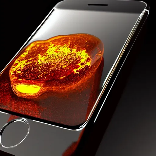 Prompt: an iphone encased in amber, photo realistic, hd,