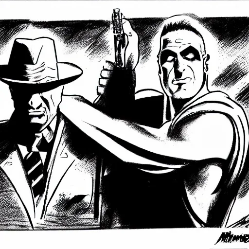 Prompt: milos zeman as sin city villain character, bw comic book drawing by frank miller