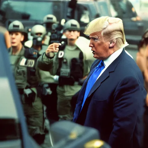 Prompt: photo of donald trump being raided by fbi, cinestill, 800t, 35mm, full-HD