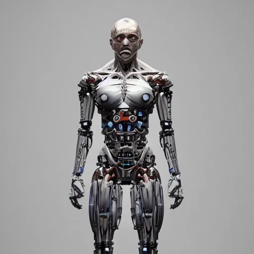 Image similar to a muscular humanoid cyborg consisting of human parts and robot parts, 8 k, highly detailed, realistic, refined, bautiful, fine art photography, hyper realistic, photo realistic, elegant, sharp focus, majestic, award winning picture, intricate, artstation