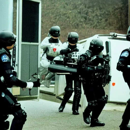 Image similar to michael jackson getting raided by swat team