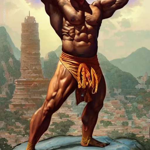 Prompt: the rock as dhalsim from street fighter, skinny, 4 k, ultra realistic, detailed focused art by artgerm and greg rutkowski and alphonse mucha