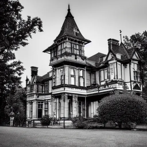 Prompt: a ghostly victorian mansion at night