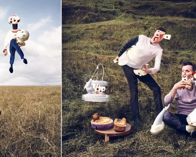 Image similar to incredible absurd nihilistic surreal photoshoot advertisement for dairy products such as milk, people enjoying milk in the style of tim walker, cow farm, vsco film grain