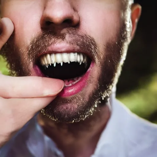 Image similar to man completely covered in human teeth