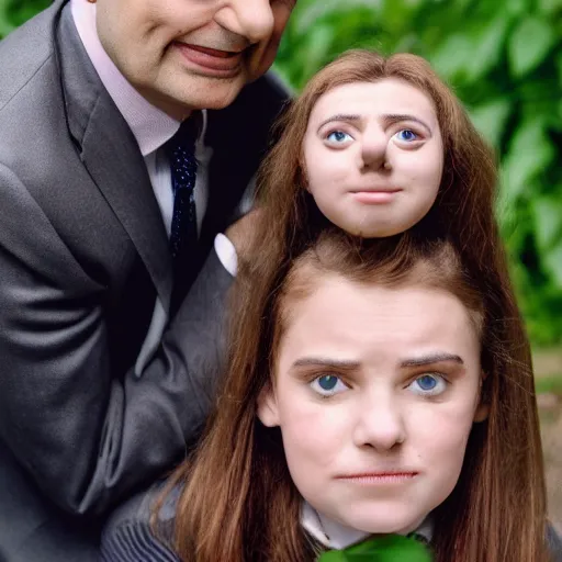 Image similar to A portrait mr bean elizabeth teams up with a teenage mr bean, perfect faces, 50 mm, award winning photography